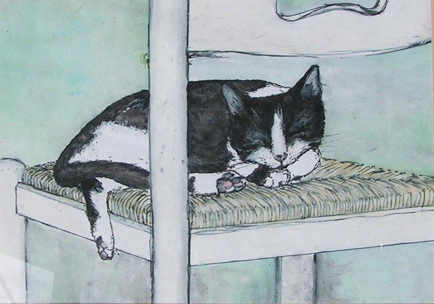 Sleeping Cat Painting - Sleeping Nani by Maria Elena Gonzalez