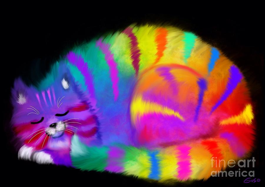 Sleepy Colorful Cat Painting