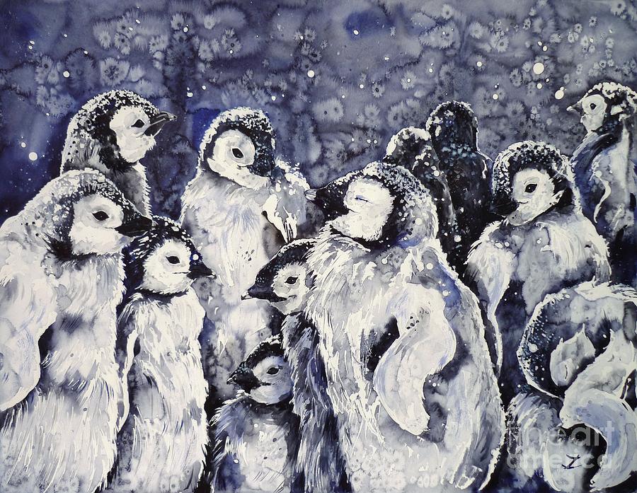Sleepy Penguins Painting by Zaira Dzhaubaeva