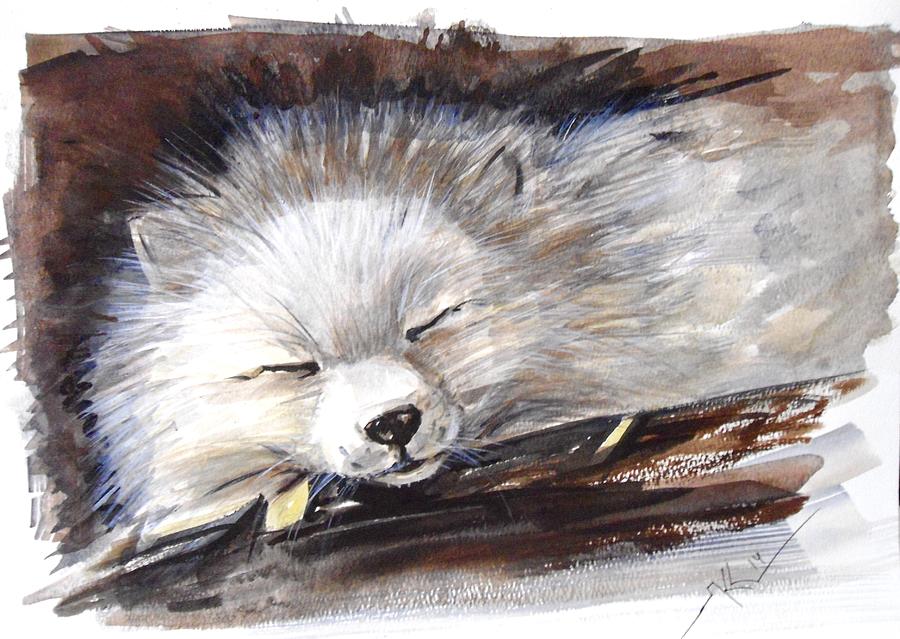 Sleepy white fox Painting by Katerina Kovatcheva