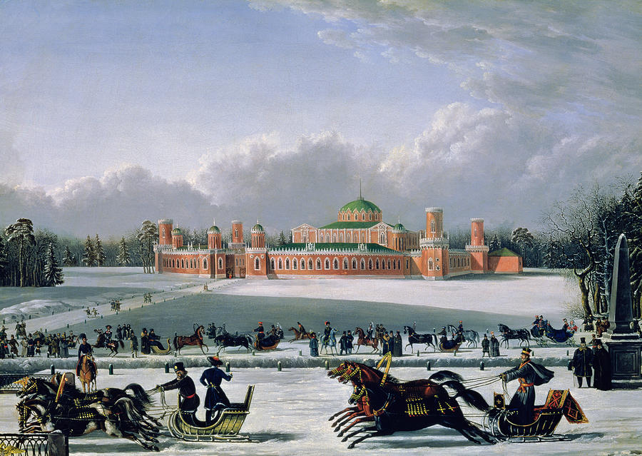 Sleigh Race At The Petrovsky Park In Moscow Painting by Golitsyn