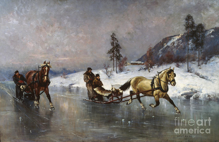 Sleigh ride on the ice Painting by Axel Ender