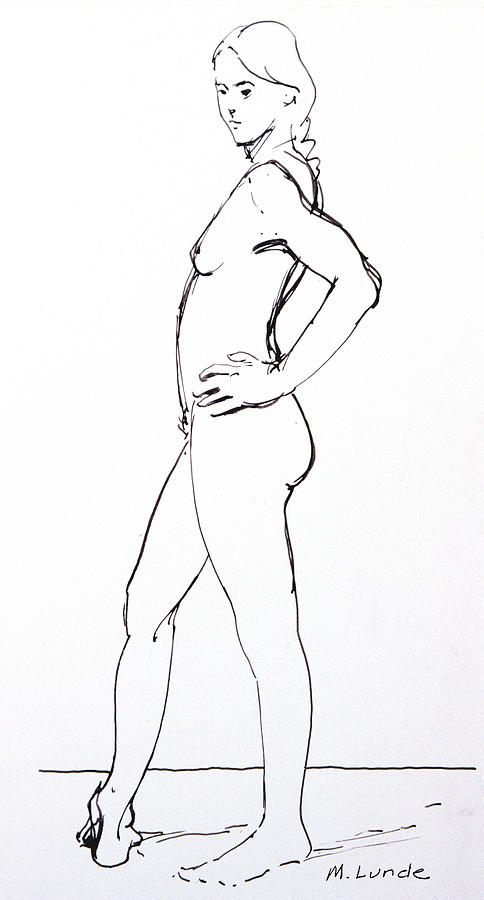 Slender Standing Nude Drawing by Mark Lunde