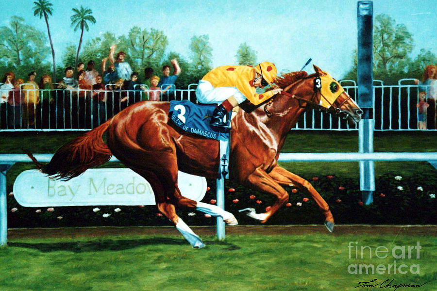 Slew of Damascus Winning the Bay Meadows Handicap Painting by Tom Chapman