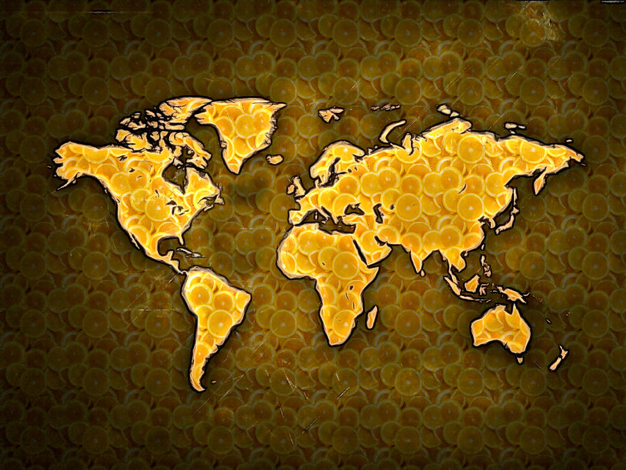 World Map Painting - Sliced Oranges World Map digital painting by Georgeta Blanaru