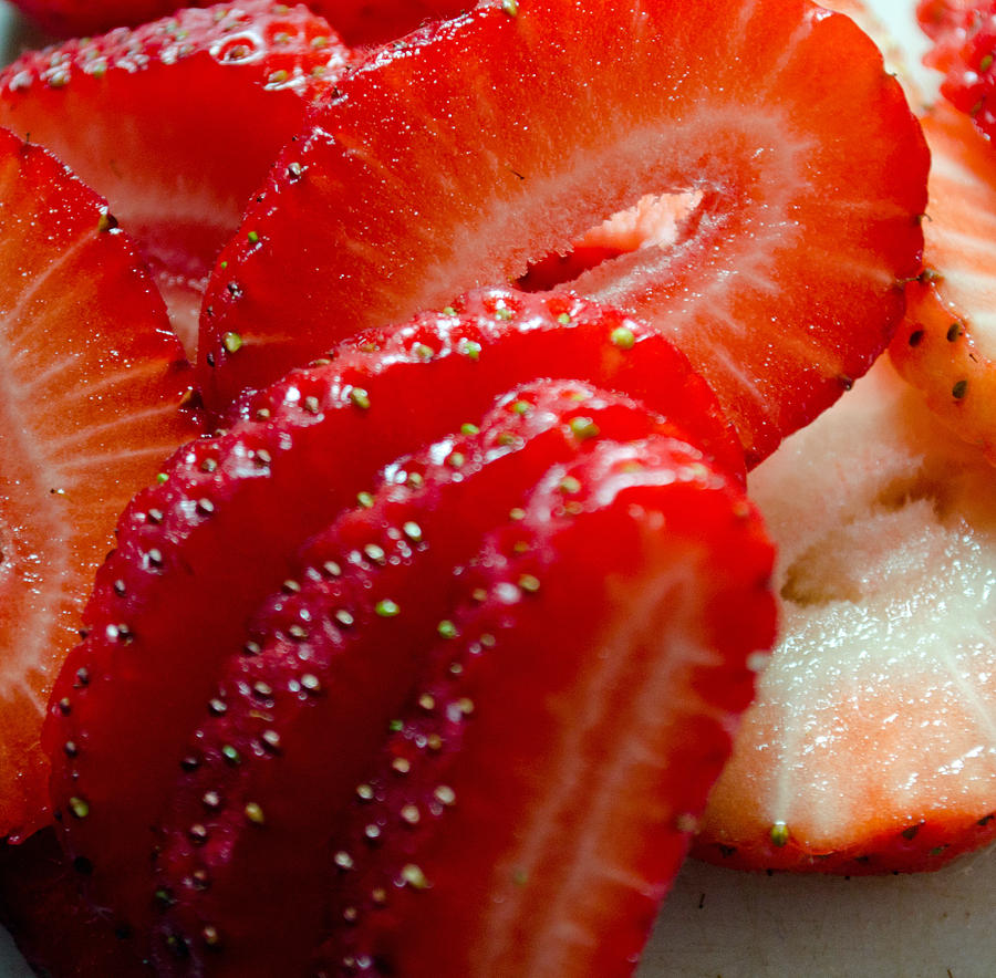 Strawberry Photograph - Sliced Strawberries by Tikvahs Hope