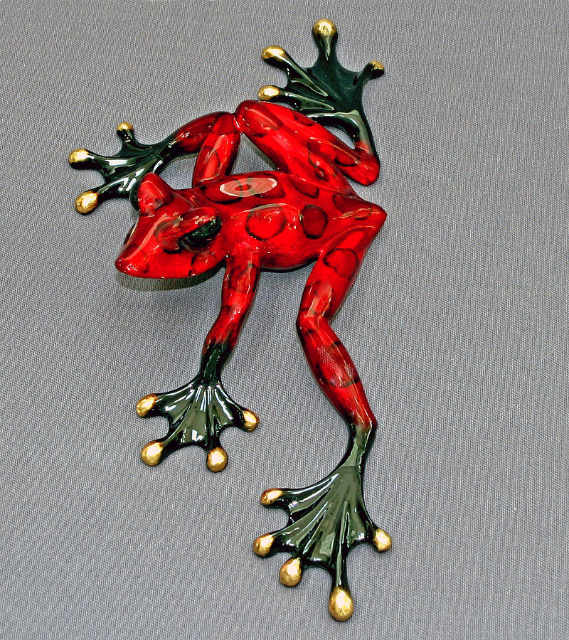 Slider Frog Bronze Candy Red Sculpture by Barry Stein