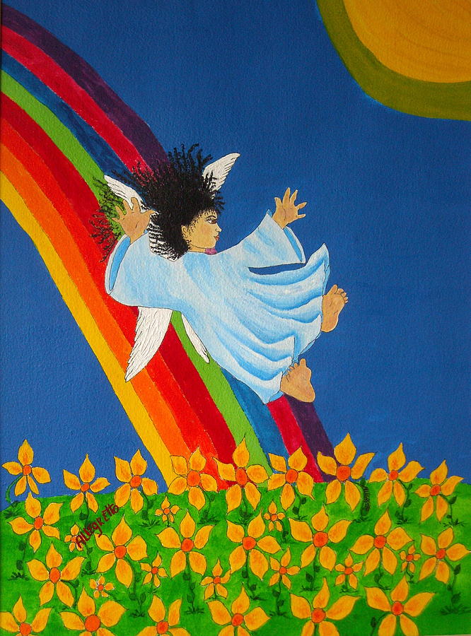 Fantasy Painting - Sliding Down Rainbow by Pamela Allegretto