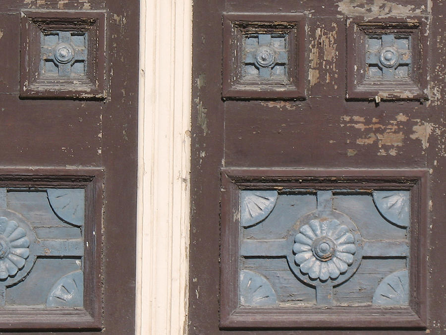 Slightly Imperfect Double Doors. 19th Century Wood Carving Photograph by Connie Fox