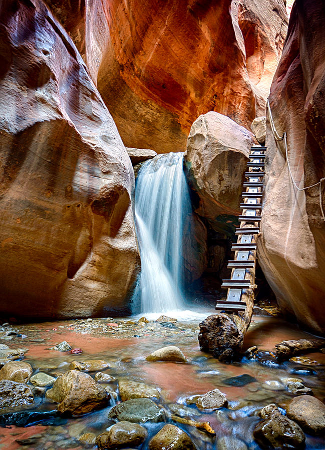 Nature Photograph - Slot Canyon Waterfall by Kevin Rowe
