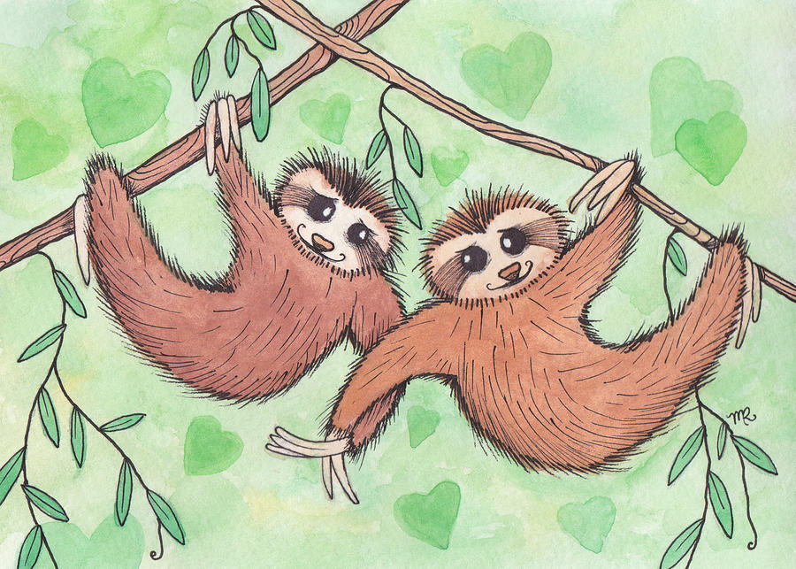 Valentines Day Painting - Sloth Valentines by Melissa Rohr Gindling