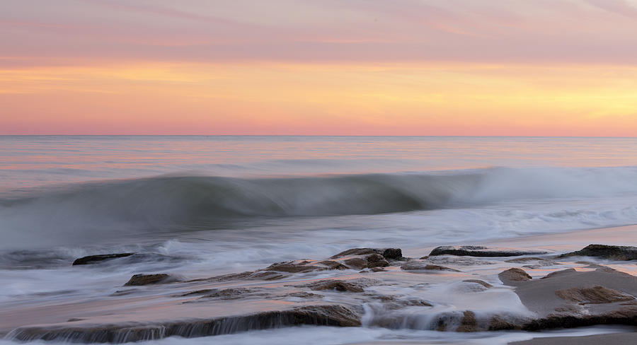 Nature Photograph - Slow Motion Wave At Colorful Sunset by Jo Ann Tomaselli