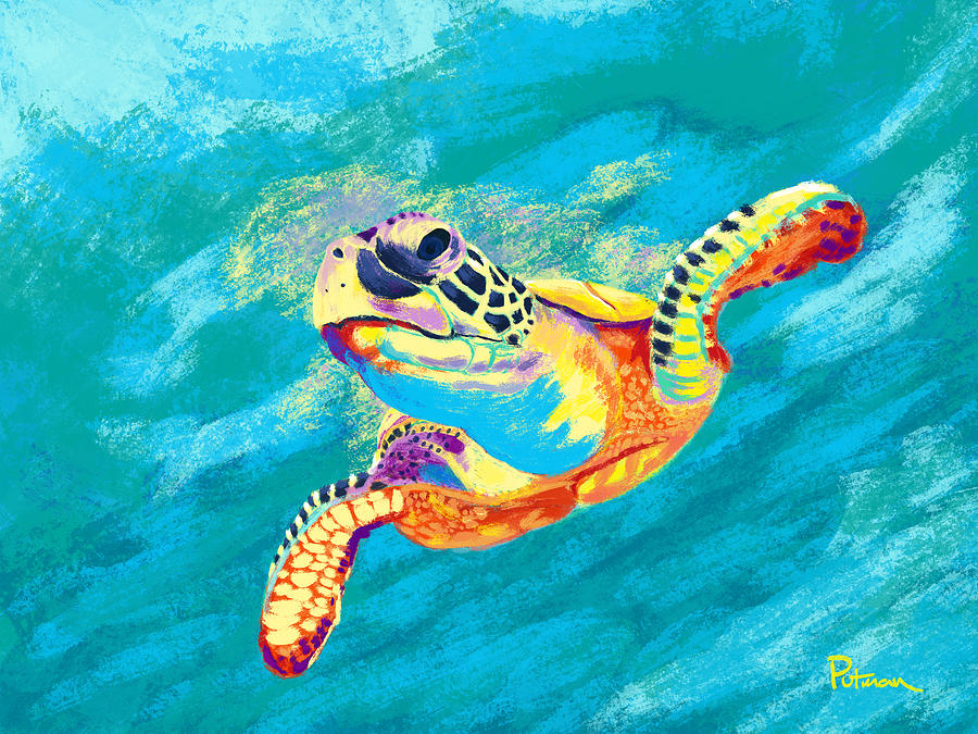 Sea Turtle Digital Art - Slow Ride by Kevin Putman