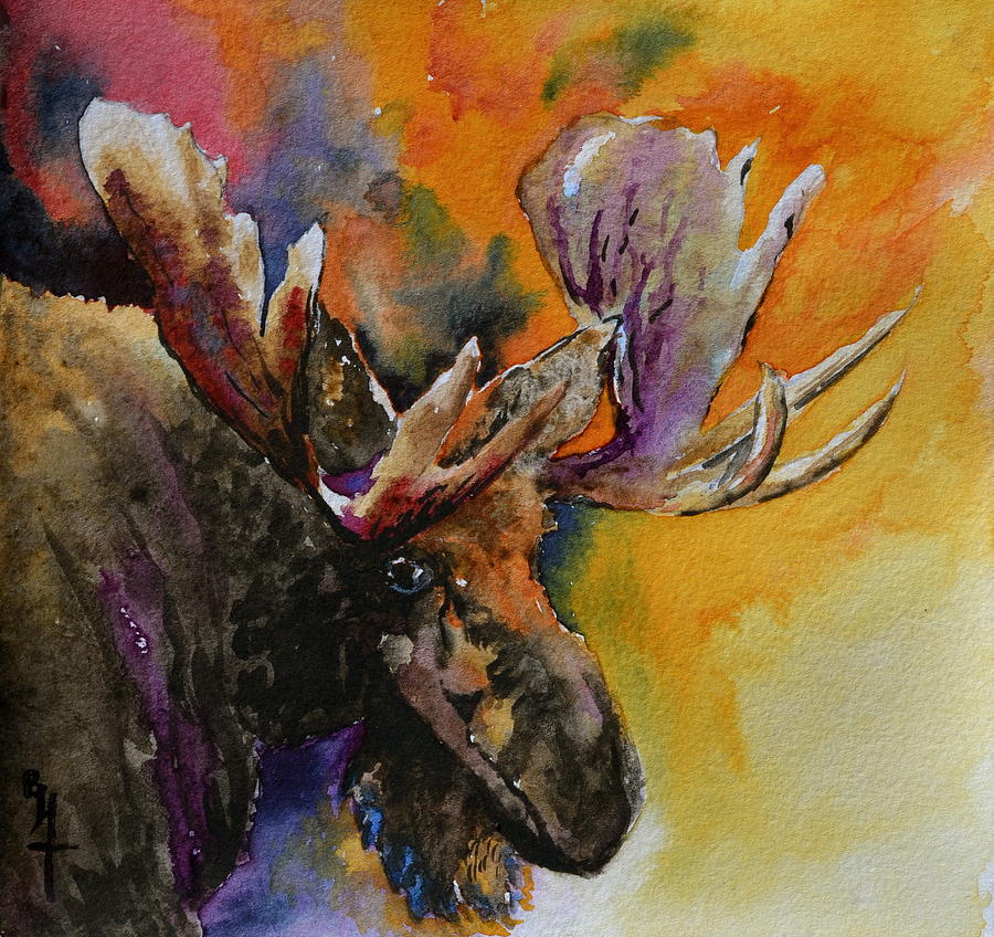 Sly Moose Painting by Beverley Harper Tinsley