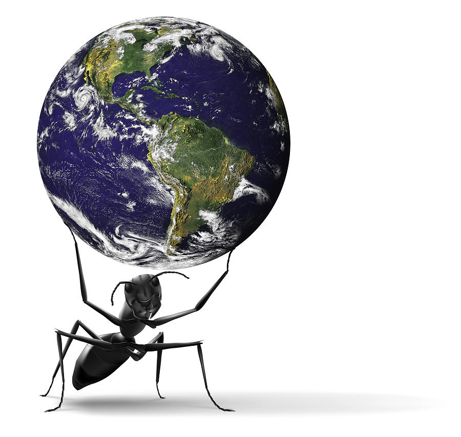 Small Ant Lifting Heavy Blue Earth Digital Art by Dirk Ercken