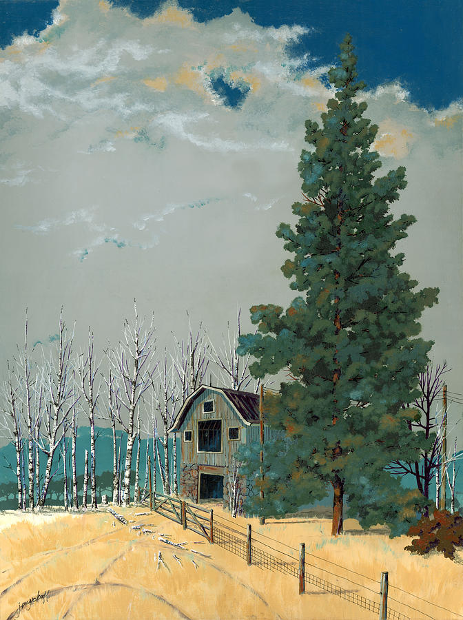 Barn Painting - Small Barn Big Pine by John Wyckoff