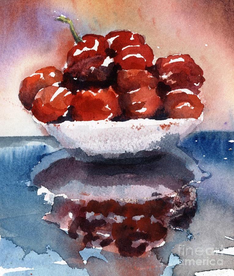 Small Bowl of Cherries Painting by Maria Hunt