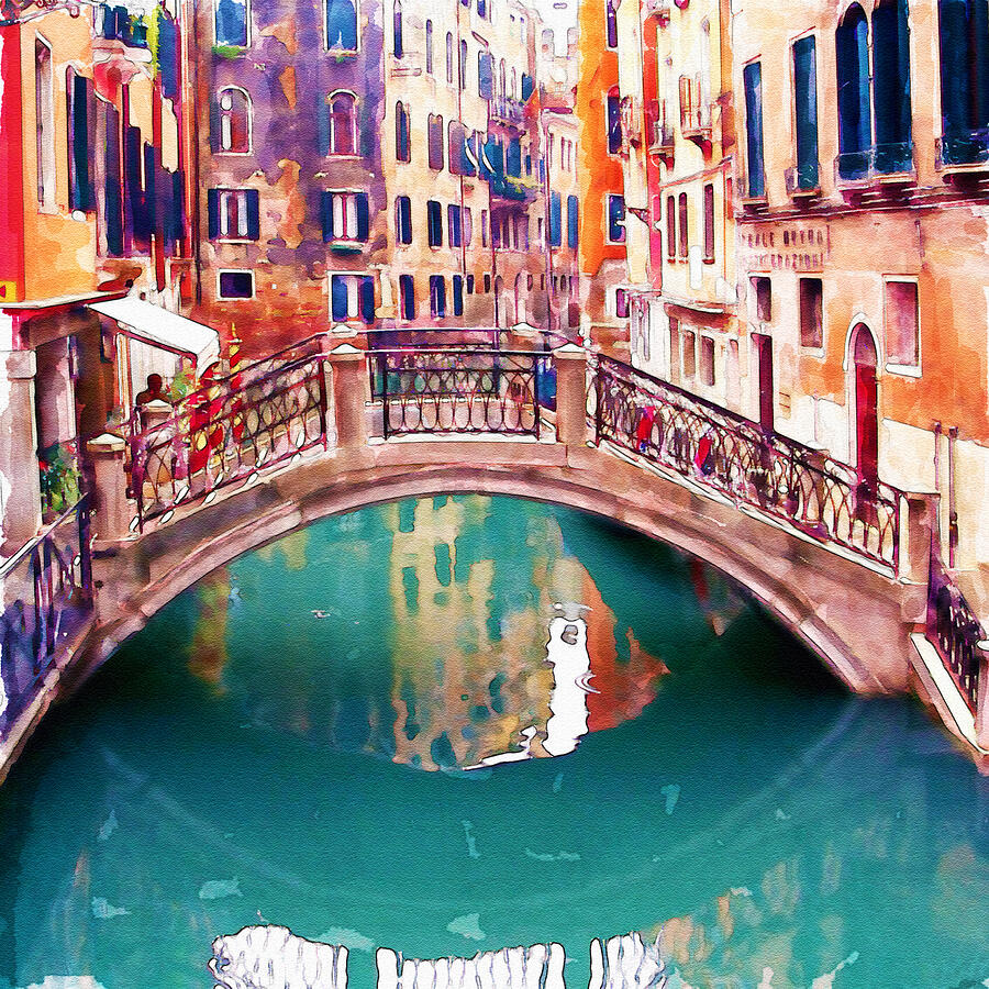 Small Bridge in Venice Painting by Marian Voicu