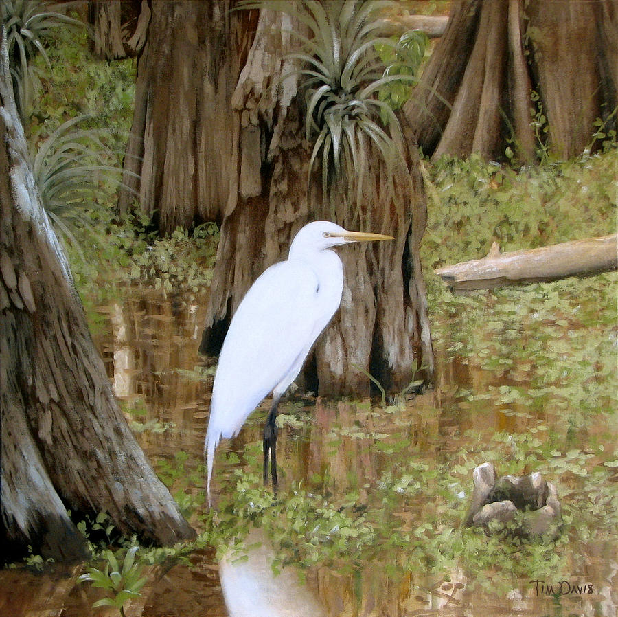 Egret Painting - Small but Great by Tim Davis
