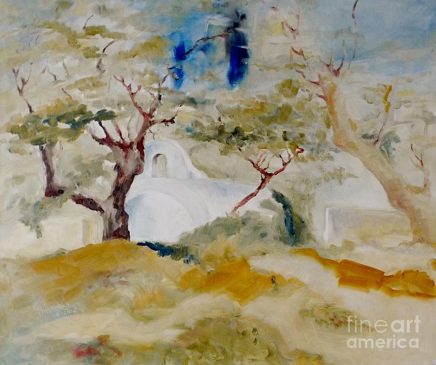 Small chapel in Greece Painting by Karina Plachetka