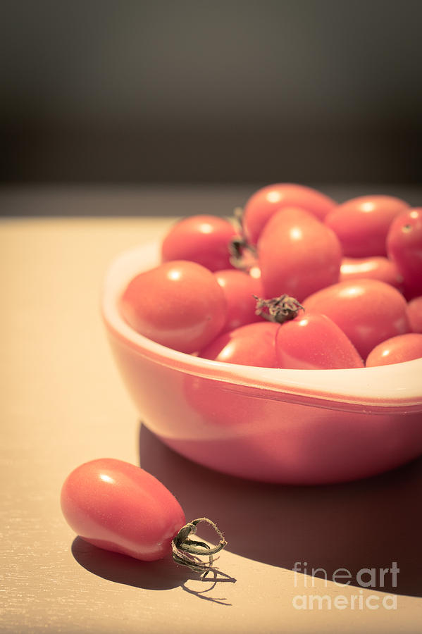 Small cherry tomatoes in a bowl Photograph by Edward Fielding