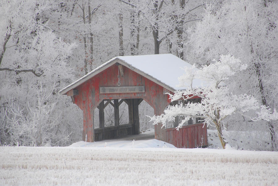 Small Covered Bridge on a Frosty Morning Photograph by Wanda Jesfield