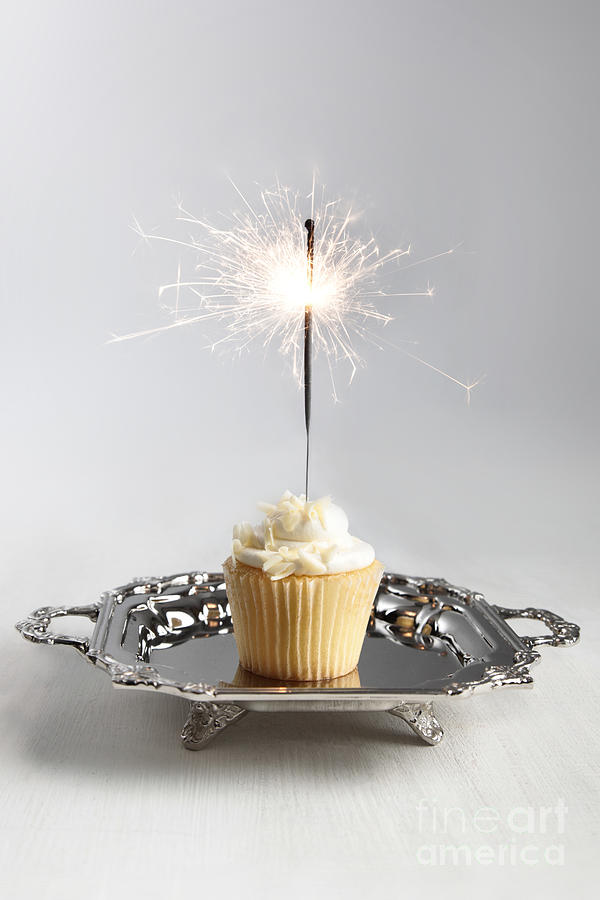 Small cupcake with sparkler Photograph by Sandra Cunningham