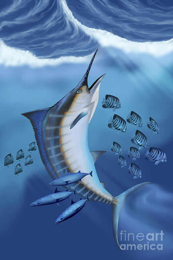 Swordfish Digital Art - Small Fish Scatter As A Huge Blue by Corey Ford