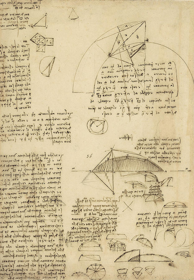The Da Vinci Code Drawing - Small front view of church squaring of curved surfaces triangle elmain or falcata by Leonardo Da Vinci