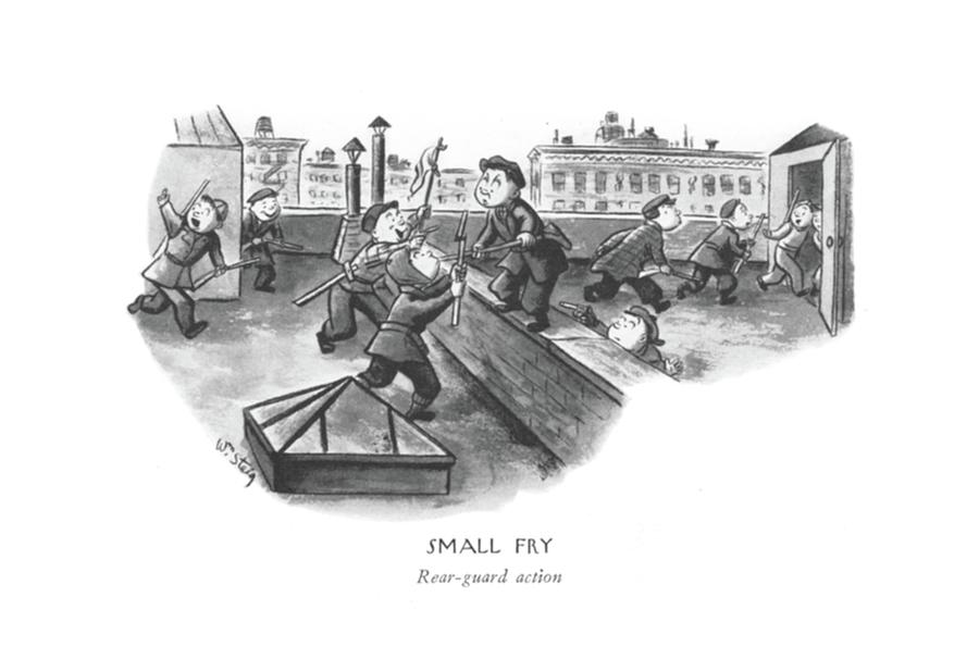 Small Fry
Rear-guard Action Drawing by William Steig
