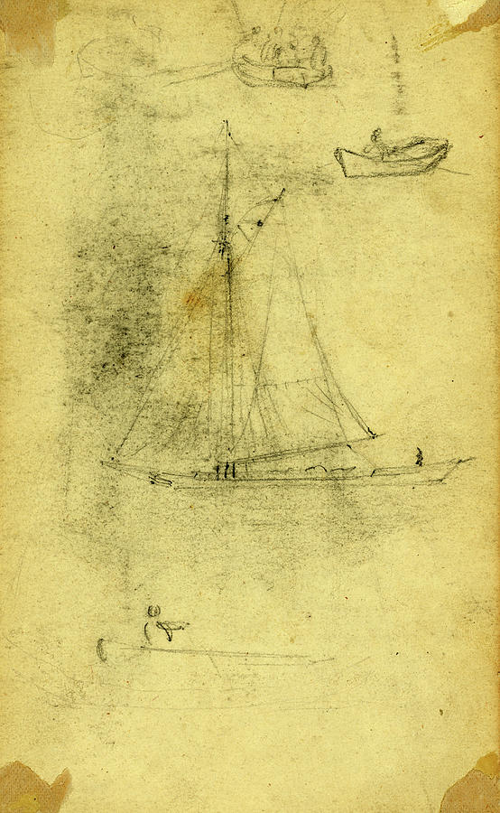 Rowboats Drawing - Small Sailboat And Rowboats, Between 1860 And 1865 by Quint Lox
