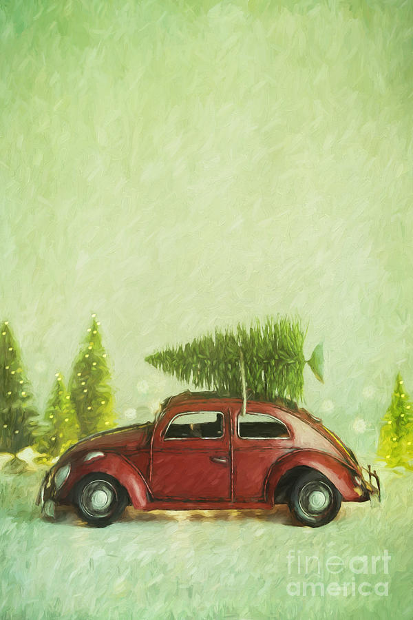 Small toy car with tree on top/ Digital Painting Photograph by Sandra Cunningham