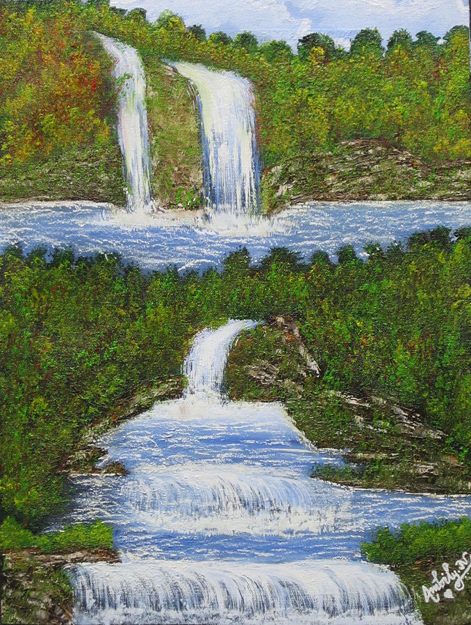 Landscape Painting - Small Waterfall by Ambily N