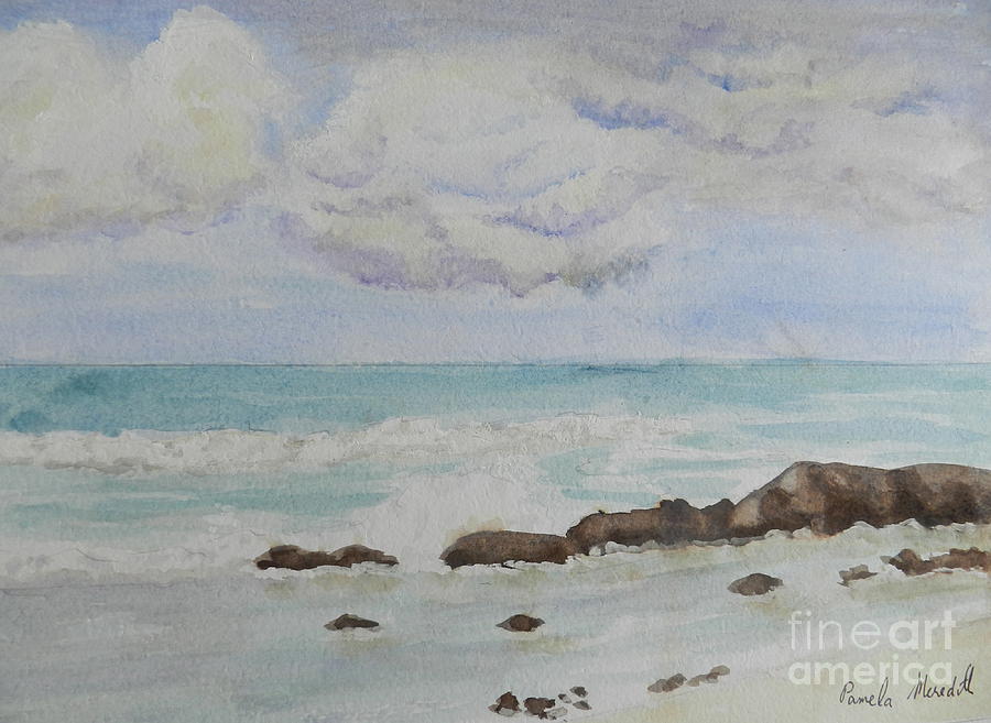 Impressionism Painting - Small Waves Breaking near Rocks by Pamela  Meredith