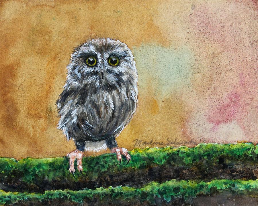 Owl Painting - Small Wonder by Marlene Schwartz Massey