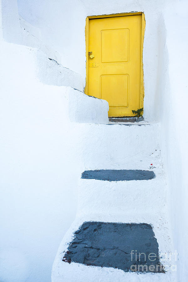 Small yellow door and steps - Santorini - Greece Photograph by Matteo Colombo