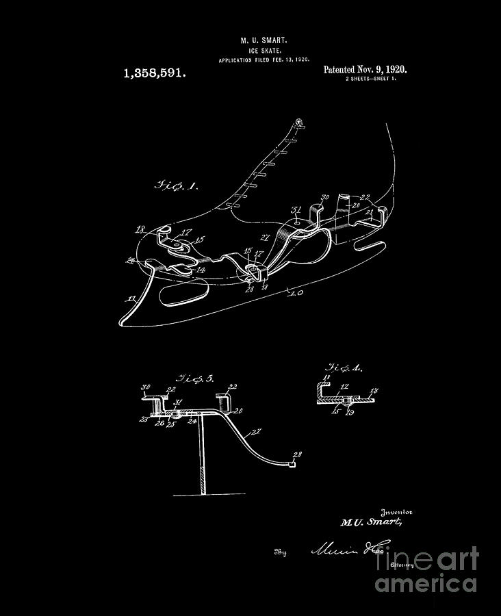 Smart Skate 1920 Patent Art Black and White Digital Art by Lesa Fine