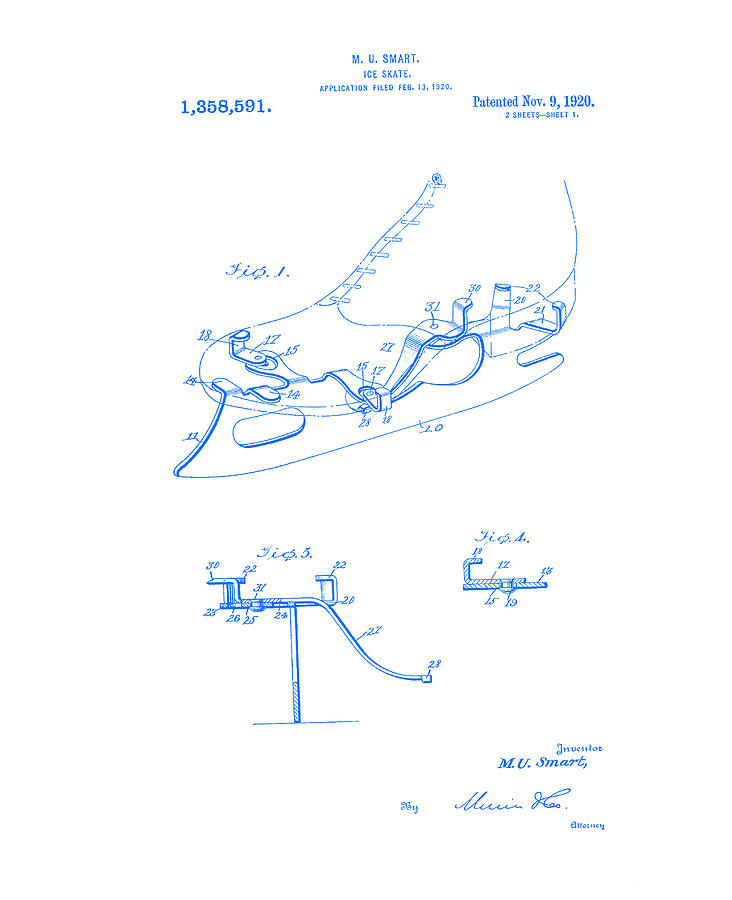 Smart Skate 1920 patent Blueprint  Digital Art by Lesa Fine
