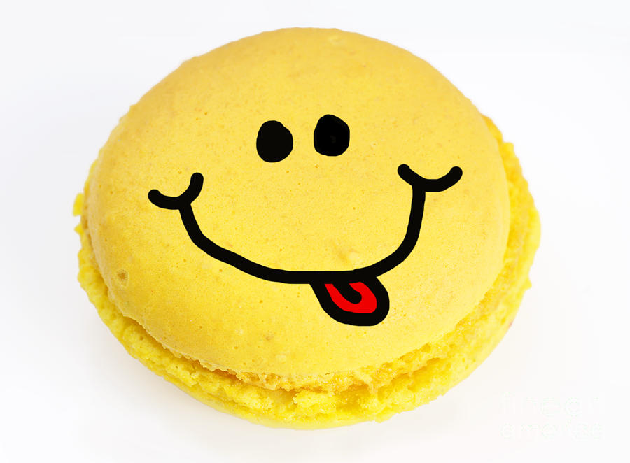 Cookie Photograph - Smiley on yellow macaroon by Sylvie Bouchard