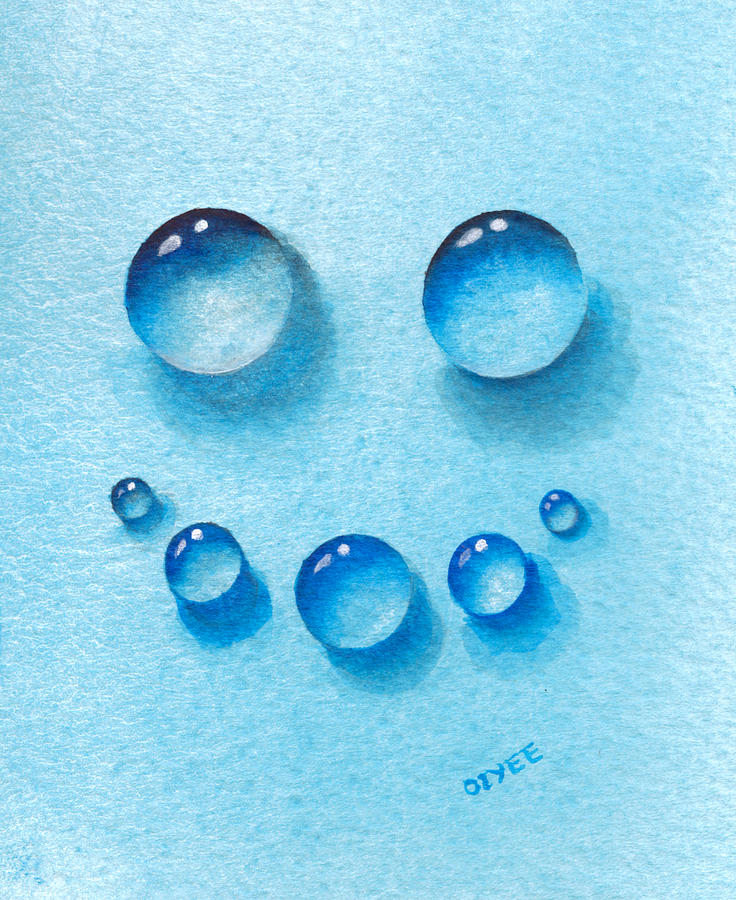Smiley Painting - Smiley Water Drops by Oiyee At Oystudio