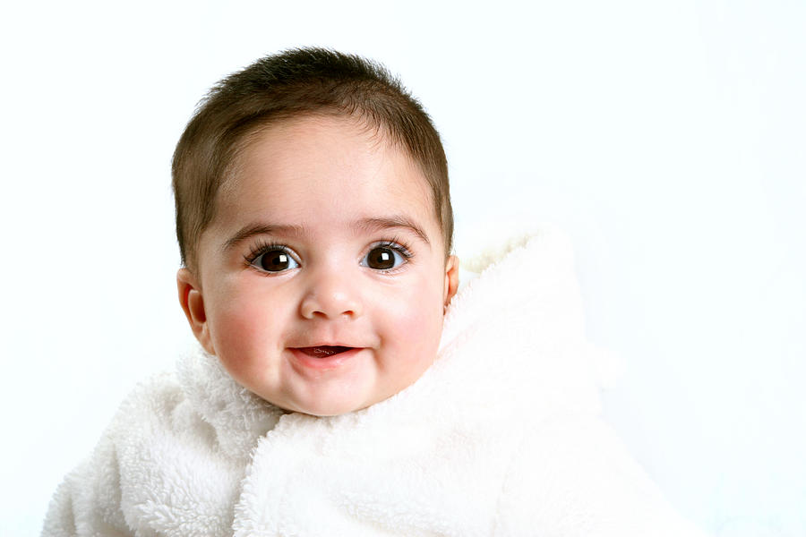 Smiling Baby Girl Wearing Fluffy White Coat Photograph by AtomicSparkle