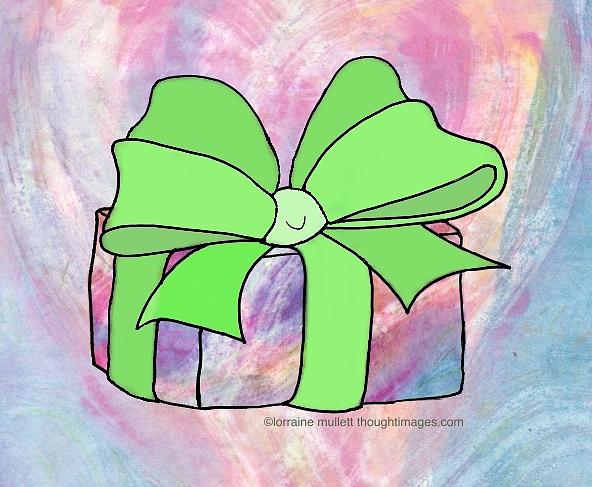 Smiling Bow Package Mixed Media by Lorraine Mullett