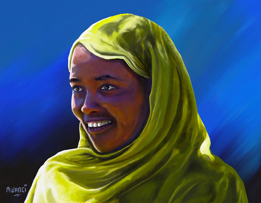 Smiling lady Painting by Anthony Mwangi
