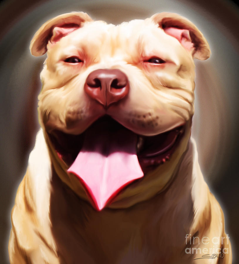 Smiling Pit Bull by Spano Painting by Michael Spano