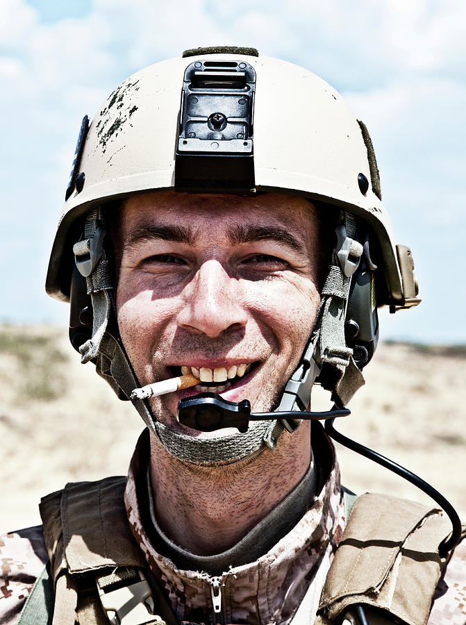Smiling U.s. Soldier In The Desert Photograph by Oleg Zabielin