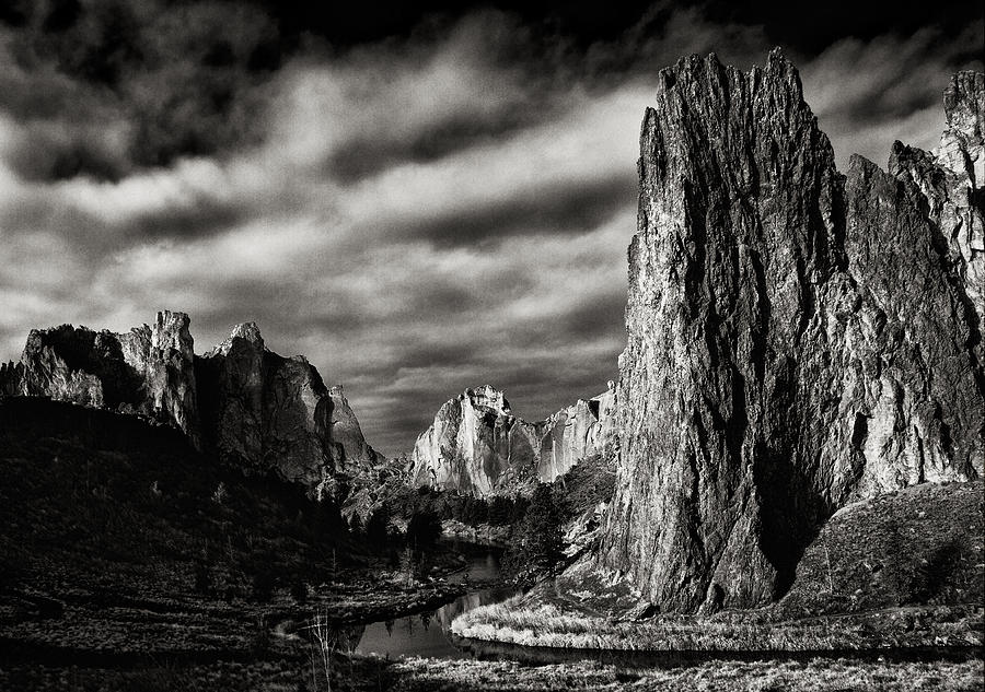 Black And White Photograph - Smith Rock State Park 1 by Robert Woodward
