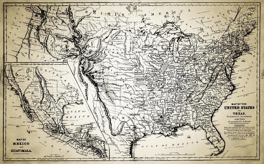 Smiths Map of the United States and Texas 1839 Digital Art by Bill Cannon
