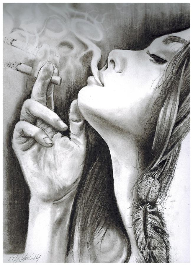 Smoking girl Drawing by Maciej Krzywicki | Saatchi Art