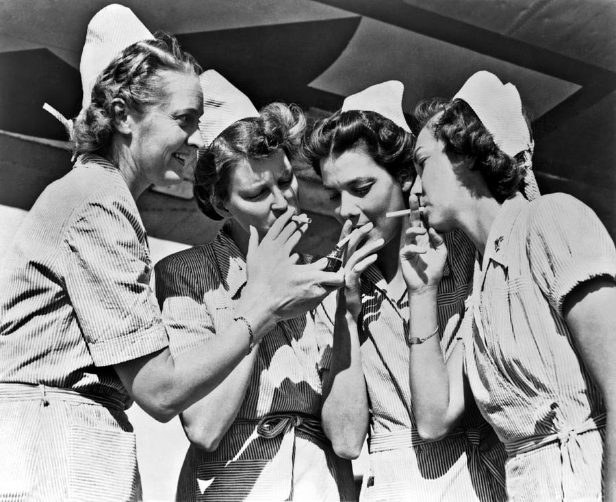 Smoking Army Nurses Photograph by Underwood Archives