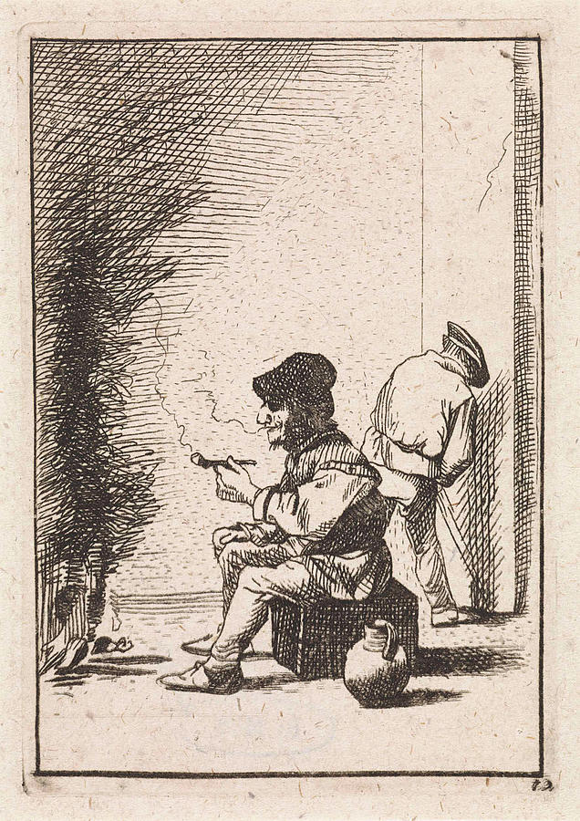 Smoking Farmer By The Fire, David Teniers II Drawing by David Teniers ...